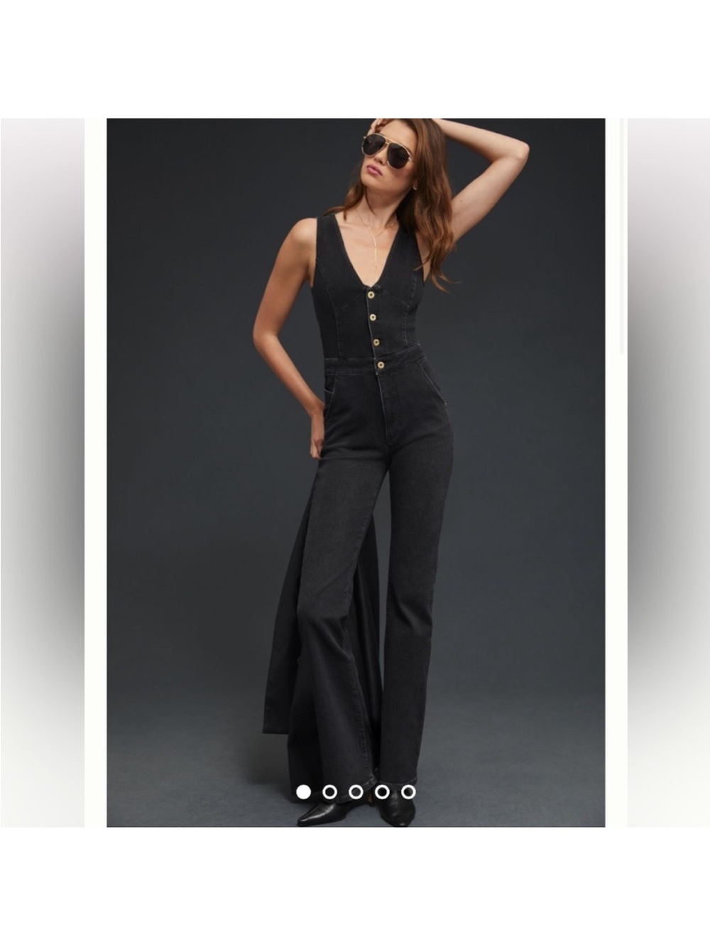 Pilcro Black Carbon Stretch Denim Jumpsuit, Size 0